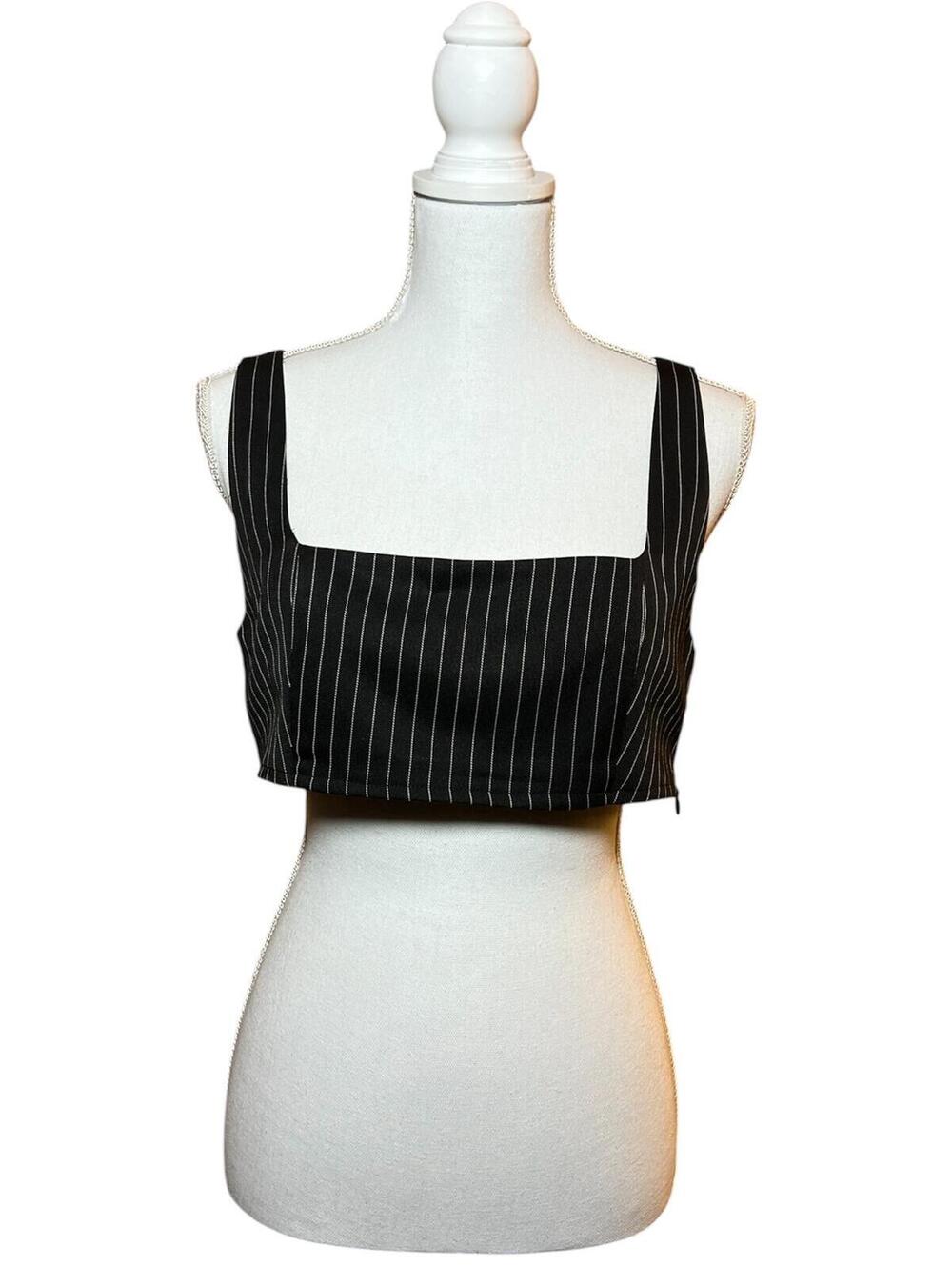 Princess Polly Huxley Crop Top Size 8 Black Pinstripe